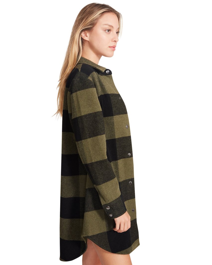 Olive / Black Steve Madden Eldridge Plaid Women's Coats | PH 6170Y16O